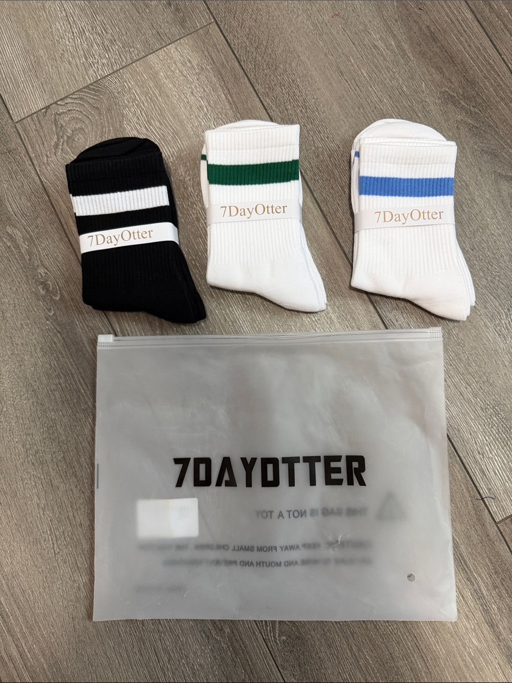 Athletic Crew Socks - Black, White with Green Stripe, White with Blue Stripe